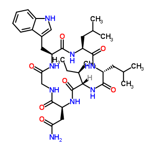 2-[(2S,8S,11S,14R,17S)-17-[(2R)-丁烷-2-基]-8-(1H-吲哚-3-甲基)-11,14-二(2-甲基丙基)-3,6,9,12,15,18-六氧代-1,4,7,10,13,16-六氮雜十八碳-2-基]乙酰胺結(jié)構(gòu)式_194660-14-5結(jié)構(gòu)式