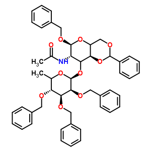 芐基2-乙酰氨基-2-脫氧-3-O-(2,3,4-三-O-芐基-alpha-L-吡喃巖藻糖基)-4,6-亞芐基-alpha-D-吡喃葡萄糖苷結構式_196941-73-8結構式