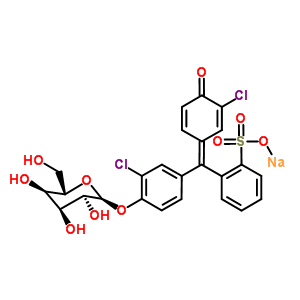 2-[(Z)-[4-(alpha-L-別吡喃糖基氧基)-3-氯苯基](3-氯-4-氧代-2,5-環(huán)己二烯-1-亞基)甲基]苯磺酸鈉結(jié)構(gòu)式_201685-76-9結(jié)構(gòu)式