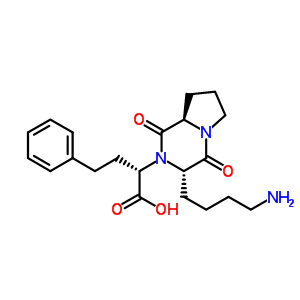 (2S)-2-[(3S,8aR)-3-(4-氨基丁基)-1,4-二氧代六氫吡咯并[1,2-a]吡嗪-2(1H)-基]-4-苯基丁酸結(jié)構(gòu)式_219677-82-4結(jié)構(gòu)式