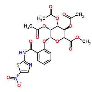 Methyl 2-[(5-nitro-1,3-thiazol-2-yl)carbamoyl]phenyl (5xi)-2,3,4-tri-o-acetyl-beta-l-lyxo-hexopyranosiduronate Structure,221287-92-9Structure