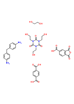 1,4-苯二甲酸與 1,3-二氫-1,3-二氧代-5-異苯并呋喃羧酸, 1,2-乙二醇, 4,4’-亞甲基二[苯胺]和 1,3,5-三(2-羥基乙基)-1,3,5-三嗪-2,4,6(1H,3H,5H)-三酮的聚合物結(jié)構(gòu)式_24938-17-8結(jié)構(gòu)式