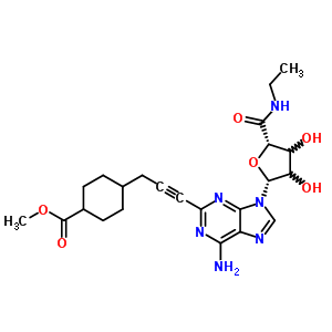 4-[3-[6-氨基-9-[(2R,5S)-5-(乙基氨基甲酰)-3,4-二羥基四氫呋喃-2-基]嘌呤-2-基]丙-2-炔基]環(huán)己烷-1-羧酸甲酯結(jié)構(gòu)式_250386-15-3結(jié)構(gòu)式