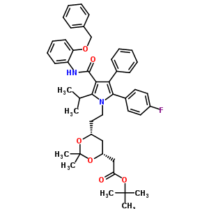 (6-{2-[3-(2-Benzyloxy-phenylcarbamoyl)-5-(4-fluoro-phenyl)-2-isopropyl-4-phenyl-pyrrol-1-yl]-ethyl}-2,2-dimethyl-[1,3]-dioxane-4-yl)-acetic acid, tert-butyl ester Structure,265989-39-7Structure