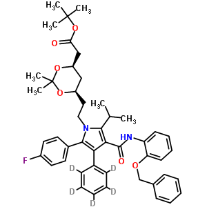 (6-{2-[3-(2-芐氧基-苯基氨基甲酰)-5-(4-氟-苯基)-2-異丙基-4-苯基-d5-吡咯-1-基]-乙基}-2,2-二甲基-[1,3]-二噁烷-4-基)-乙酸叔丁酯結構式_265989-41-1結構式