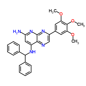 Pyrido[2,3-b]pyrazine-6,8-diamine,n8-(diphenylmethyl)-3-(3,4,5-trimethoxyphenyl)- Structure,28649-07-2Structure