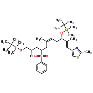 4-[(1E,3S,5Z,8R/S,10S)-3,11-二-{[叔-丁基(二甲基)硅烷基]氧基}-2,6,10-三甲基-8-(苯磺?；?十一碳-1,5-二烯基]-2-甲基-1,3-噻唑結(jié)構(gòu)式_308357-81-5結(jié)構(gòu)式