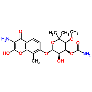 (3R,4s,5r,6r)-6-[(3-amino-2-hydroxy-8-methyl-4-oxo-4h-chromen-7-yl)oxy]-5-hydroxy-3-methoxy-2,2-dimethyltetrahydro-2h-pyran-4-yl carbamate Structure,31026-09-2Structure