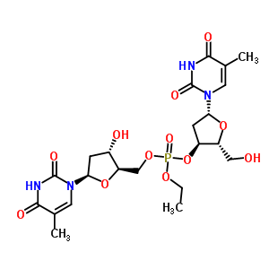 乙基[(2R,3S,5R)-3-羥基-5-(5-甲基-2,4-二氧代嘧啶-1-基)四氫呋喃-2-基]甲基[(2R,3S,5R)-2-(羥基甲基)-5-(5-甲基-2,4-二氧代嘧啶-1-基)四氫呋喃-3-基]磷酸酯結構式_35002-96-1結構式