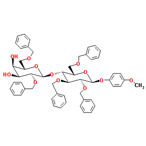 4-甲氧基苯基 4-O-(2,6-二-O-芐基-beta-D-吡喃半乳糖基)-2,3,6-三-O-芐基-beta-D-吡喃葡萄糖苷結(jié)構(gòu)式_358681-61-5結(jié)構(gòu)式