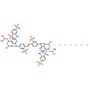 六鈉2-[[4-[二(2-羥基丙基)氨基]-6-[4-[2-[4-[[4-[二(2-羥基丙基)氨基]-6-(2,5-二磺酸苯胺基)-1,3,5-三嗪-2-基]氨基]-2-磺酸-苯基]乙烯基]-3-磺酸-苯胺基]-1,3,5-三嗪-2-基]氨基]苯-1,4-二磺酸酯結(jié)構(gòu)式_371756-75-1結(jié)構(gòu)式