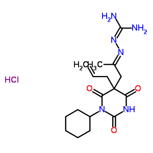 2-[1-(1-環(huán)己基-2,4,6-三氧代-5-丙-2-烯基-1,3-二嗪農-5-基)丙-2-亞基氨基]胍鹽酸鹽結構式_37402-19-0結構式