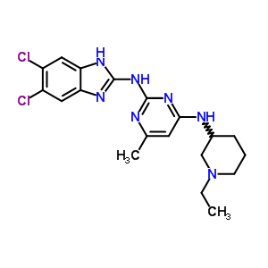 Benzimidazole, 5, 6-dichloro-2-[[4-[(1-ethyl-3-piperidyl)amino]-6-methyl-2-pyrimidin yl]amino]- Structure,42389-04-8Structure