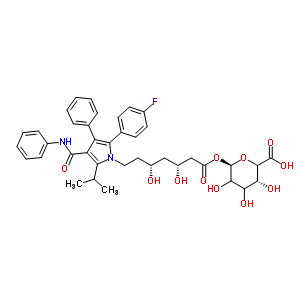 1-O-{(3R,5R)-7-[2-(4-氟苯基)-5-異丙基-3-苯基-4-(苯基氨基甲酰)-1H-吡咯-1-基]-3,5-二羥基庚酰}-beta-L-甘油-吡喃己糖酸結(jié)構(gòu)式_463962-58-5結(jié)構(gòu)式