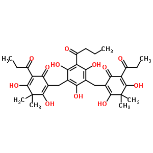 2-[[3-丁?；?5-[(2,4-二羥基-3,3-二甲基-6-氧代-5-丙酰-環(huán)己-1,4-二烯-1-基)甲基]-2,4,6-三羥基-苯基]甲基]-3,5-二羥基-4,4-二甲基-6-丙酰-環(huán)己-2,5-二烯-1-酮結(jié)構(gòu)式_51005-85-7結(jié)構(gòu)式