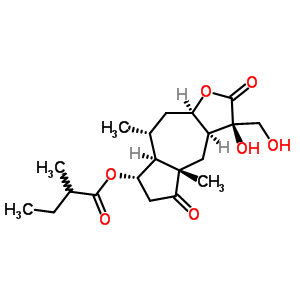 (R)-2-甲基丁酸 (3R,3aalpha,7aalpha,9aalpha)-十二氫-3-羥基-3-羥基甲基-4abeta,8alpha-二甲基-2,5-二氧代薁并[6,5-b]呋喃-7alpha-基酯結(jié)構(gòu)式_51292-61-6結(jié)構(gòu)式