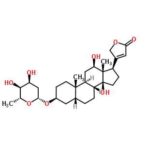 4-[(3S,5R,8R,9S,10S,12R,13S,14S,17R)-3-[(2R,4S,5S,6R)-4,5-二羥基-6-甲基四氫吡喃-2-基]氧基-12,14-二羥基-10,13-二甲基-1,2,3,4,5,6,7,8,9,11,12,15,16,17-十四氫環(huán)戊烯并[a]菲-17-基]-5H-呋喃-2-酮結(jié)構(gòu)式_5352-63-6結(jié)構(gòu)式