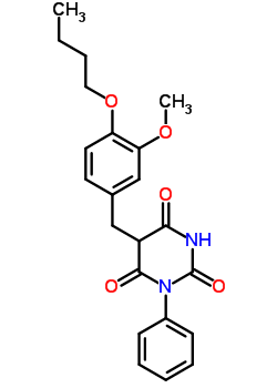 5-[(4-Butoxy-3-methoxy-phenyl)methyl]-1-phenyl-1,3-diazinane-2,4,6-trione Structure,57737-55-0Structure