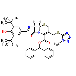 7-(3,5-二-叔-丁基-4-羥基芐亞基氨基)-3-[[(1-甲基-1H-四唑-5-基)硫代]甲基]-3-頭孢烯-4-羧酸二苯基甲基酯結(jié)構(gòu)式_58844-13-6結(jié)構(gòu)式