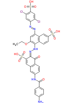 5-[(2E)-2-{6-[(4-氨基苯甲酰)氨基]-1-氧代-3-磺基-2(1H)-萘亞基}肼基]-8-[(E)-(2,5-二氯-4-磺基苯基)偶氮]-6-乙氧基-2-萘磺酸結(jié)構(gòu)式_5893-32-3結(jié)構(gòu)式