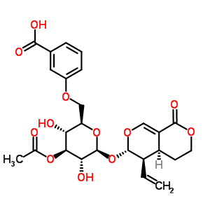 [(4aS)-4,4aα,5,6-四氫-5β-乙烯-1-氧代-1H,3H-吡喃并[3,4-c]吡喃-6α-基]3-O-乙?；?2-O-(3-羥基苯甲?；?-β-D-吡喃葡萄糖苷結(jié)構(gòu)式_59193-73-6結(jié)構(gòu)式