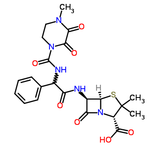 (2S,5R,6R)-3,3-二甲基-6-[[(R)-[[(4-甲基-2,3-二氧代哌嗪-1-基)羰基]氨基]苯基乙?；鵠氨基]-7-氧代-4-硫雜-1-氮雜雙環(huán)[3.2.0]庚烷-2-羧酸結(jié)構(gòu)式_59723-60-3結(jié)構(gòu)式