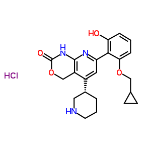 7-[2-(環(huán)丙基甲氧基)-6-羥基苯基]-1,4-二氫-5-[(3s)-3-哌啶基]-2H-吡啶并[2,3-d][1,3]噁嗪-2-酮鹽酸鹽結(jié)構(gòu)式_600734-06-3結(jié)構(gòu)式