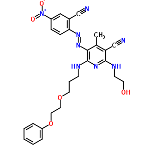 3-Pyridinecarbonitrile,5-(2-cyano-4-nitrophenyl)azo-2-(2-hydroxyethyl)amino-4-methyl-6-3-(2-phenoxyethoxy)propylamino- Structure,61799-13-1Structure