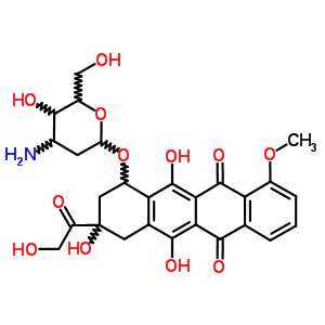 (8S-順式)-10-((3-氨基-2,3-二脫氧-alpha-L-核-己糖吡喃糖苷)氧基)-7,8,9,10-四氫-6,8,11-三羥基-8-(羥基乙?；?-1-甲氧基-5,12-并四苯醌結(jié)構(gòu)式_62414-01-1結(jié)構(gòu)式