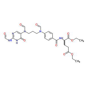 2-[[4-[3-[(2-甲酰胺-4-氧代-3H-嘧啶-5-基)-甲酰基-氨基]丙基-甲?；?氨基]苯甲?；鵠氨基]戊二酸二乙酯結(jié)構(gòu)式_6367-41-5結(jié)構(gòu)式