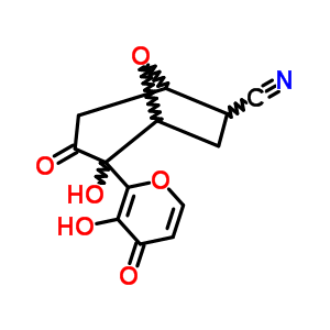 2-Hydroxy-2-(3-hydroxy-4-oxo-pyran-2-yl)-3-oxo-8-oxabicyclo[3.2.1]octane-6-carbonitrile Structure,63702-80-7Structure