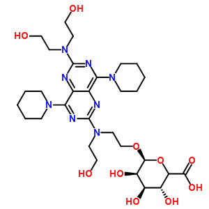 6-[2-[[2-[二(2-羥基乙基)氨基]-4,8-二(1-哌啶基)嘧啶并[5,4-d]嘧啶-6-基]-(2-羥基乙基)氨基]乙氧基]-3,4,5-三羥基-四氫吡喃-2-羧酸結(jié)構(gòu)式_63912-02-7結(jié)構(gòu)式