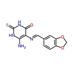 4(1H)-pyrimidinone,6-amino-5-[(1,3-benzodioxol-5-ylmethylene)amino]-2,3-dihydro-2-thioxo- Structure,64232-87-7Structure