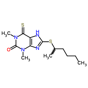 2H-purin-2-one,1,3,6,9-tetrahydro-1,3-dimethyl-8-[(1-methylpentyl)thio]-6-thioxo- Structure,6492-92-8Structure