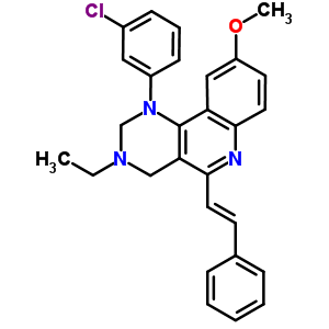 1-(3-氯苯基)-3-乙基-1,2,3,4-四氫-9-甲氧基-5-(2-苯基乙烯)-嘧啶并[5,4-c]喹啉結(jié)構(gòu)式_65273-94-1結(jié)構(gòu)式