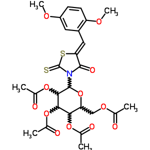 5-[(2,5-二甲氧基苯基)亞甲基]-3-(2,3,4,6-四-o-乙?；?b-d-吡喃葡萄糖)-2-硫氧代-4-噻唑啉酮結(jié)構(gòu)式_65562-24-5結(jié)構(gòu)式