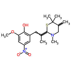 Phenol,2-methoxy-4-nitro-6-[2-(tetrahydro-3,5,6,6-tetramethyl-2h-1,3-thiazin-2-yl)-1-propen-1-yl]- Structure,69972-00-5Structure