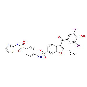 3-(3,5-二溴-4-羥基苯甲?；?-2-乙基-N-[4-[(2-噻唑氨基)磺酰基]苯基]-6-苯并呋喃磺酰胺結(jié)構(gòu)式_765317-72-4結(jié)構(gòu)式