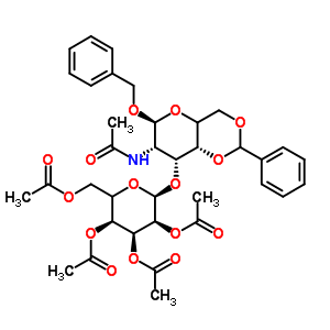 芐基2-乙酰氨基-2-脫氧-4,6-O-亞芐基-3-O-(2’,3’,4’,6’-四-O-乙酰基-beta-D-吡喃半乳糖基)-alpha-D-吡喃半乳糖苷結構式_86327-84-6結構式