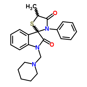 Spiro[3h-indole-3,2-thiazolidine]-2,4(1h)-dione,  5-methyl-3-phenyl-1-(1-piperidinylmethyl)- Structure,91870-79-0Structure